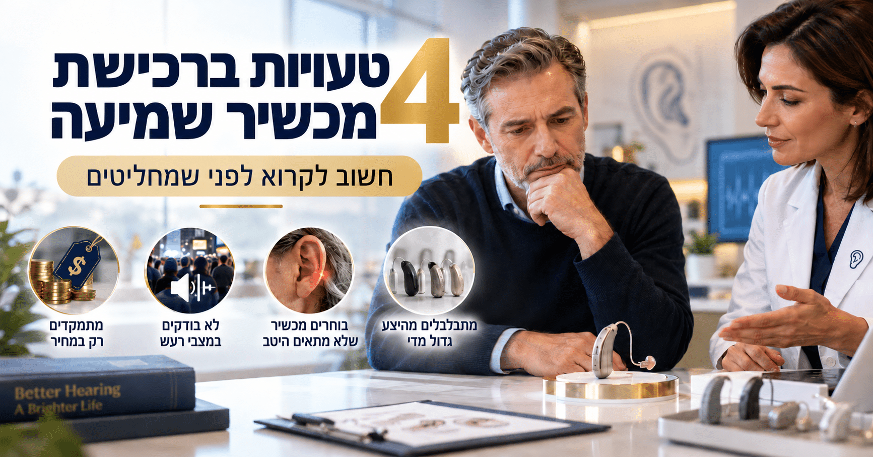 4 טעויות שאנשים עושים כשהם רוכשים מכשיר שמיעה.