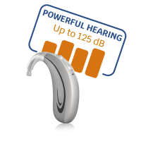 מכשיר שמיעה עוצמתי ביותר מבית HANSATON גרמניה עם הסבר על עוצמת השמיעה 125 דציבל